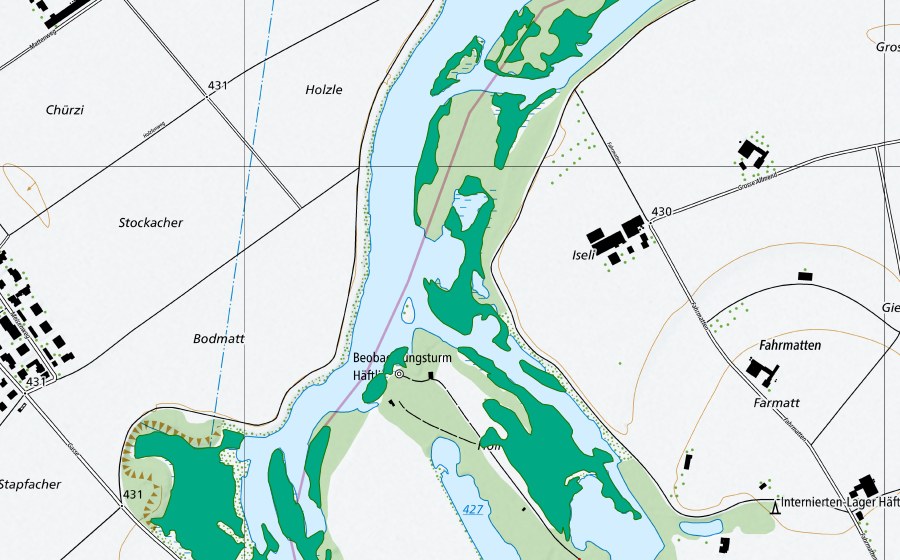 swisstopo national map showing the protected perimeter of Höll (Fen)