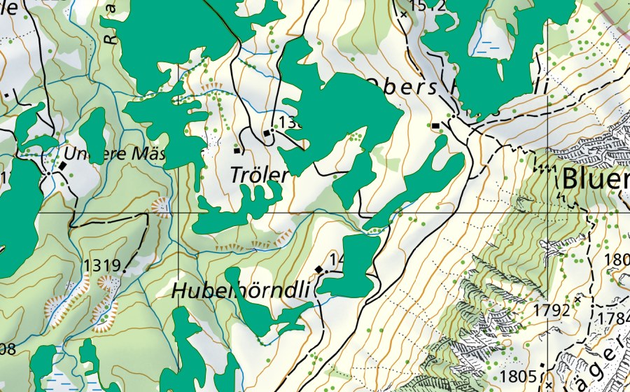 Carta nazionale swisstopo con il perimetro protetto di Hubelhörnli (Torbiera bassa)