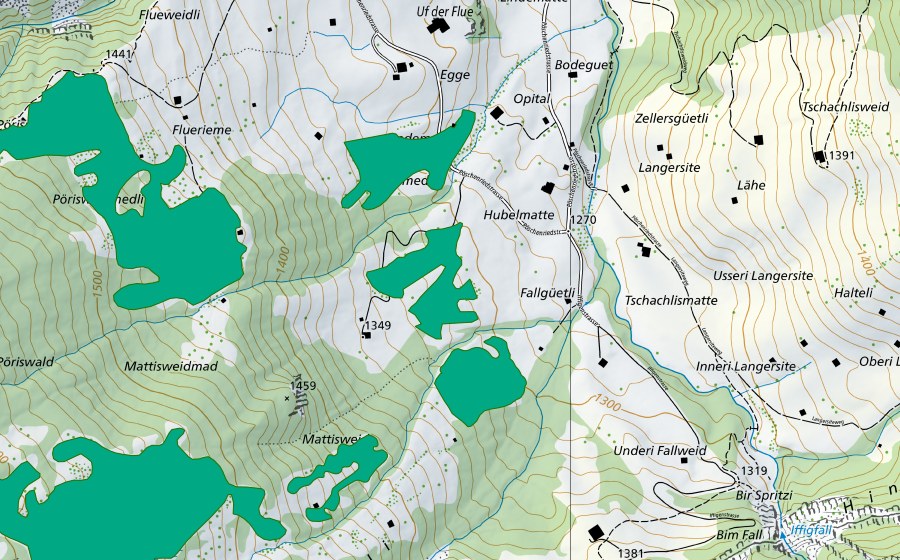 Landeskarte swisstopo mit dem Schutzperimeter von Hubelmatte (Flachmoor)