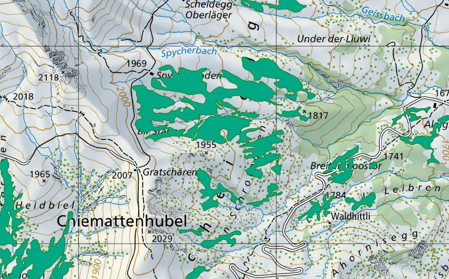 Carta nazionale swisstopo con il perimetro protetto di In Schroteggen (Torbiera bassa)