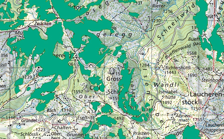 swisstopo national map showing the protected perimeter of Inner und Usser Schnabel (Fen)