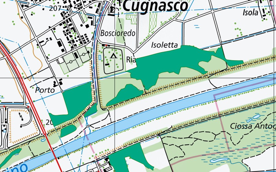 Carte nationale swisstopo avec le périmètre protégé de Isoletta (Bas-marais)