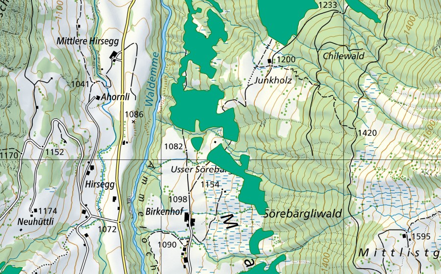 Carte nationale swisstopo avec le périmètre protégé de Junkholz (Bas-marais)