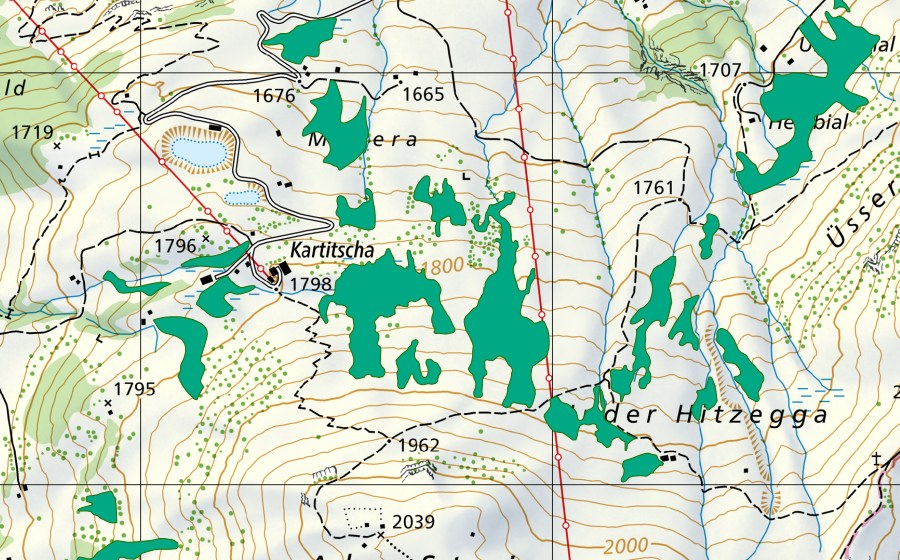 Carta nazionale swisstopo con il perimetro protetto di Kartitscha (Torbiera bassa)