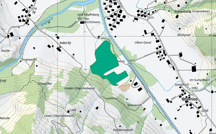 Landeskarte swisstopo mit dem Schutzperimeter von Klöpflisberg Moos (Flachmoor)