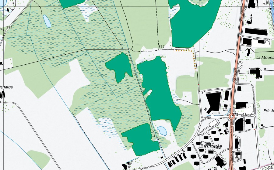 swisstopo national map showing the protected perimeter of L'Aulagniez (Fen)
