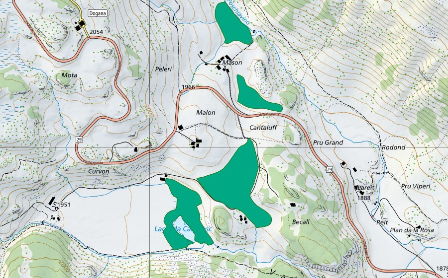 Carte nationale swisstopo avec le périmètre protégé de La Motta (Bas-marais)