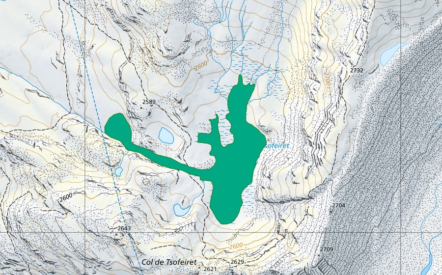 Carta nazionale swisstopo con il perimetro protetto di Lac de Tsofeiret (Torbiera bassa)