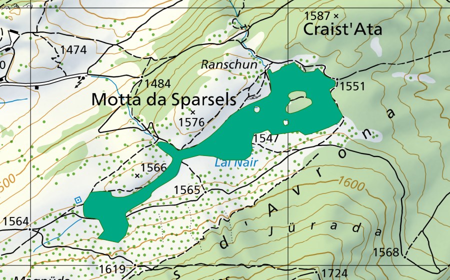 Landeskarte swisstopo mit dem Schutzperimeter von Lai Nair (Flachmoor)