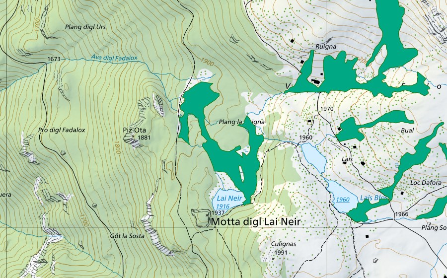 swisstopo national map showing the protected perimeter of Lai Neir (Fen)
