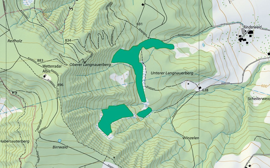Carta nazionale swisstopo con il perimetro protetto di Langnauer Berg (Torbiera bassa)