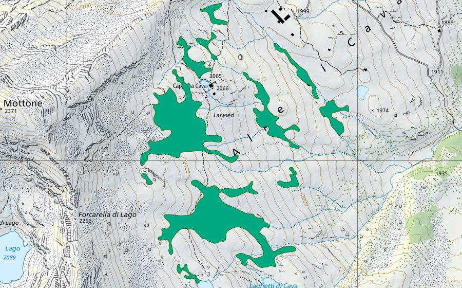 swisstopo national map showing the protected perimeter of Larasèd (Fen)