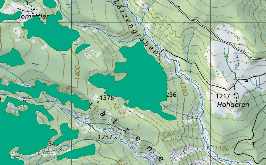 Carte nationale swisstopo avec le périmètre protégé de Lätzen (Bas-marais)