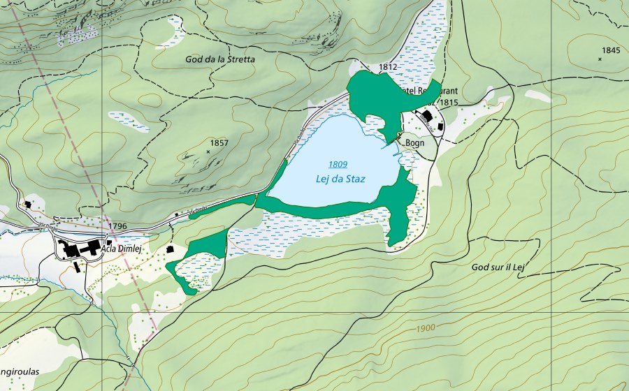 Landeskarte swisstopo mit dem Schutzperimeter von Lej da Staz (Flachmoor)