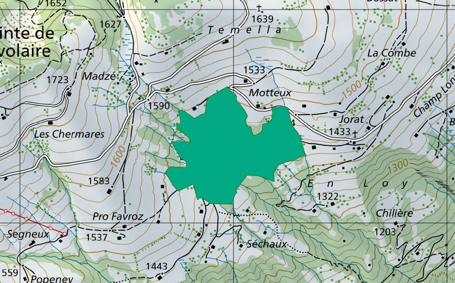 Carta nazionale swisstopo con il perimetro protetto di Les Moilles (Torbiera bassa)