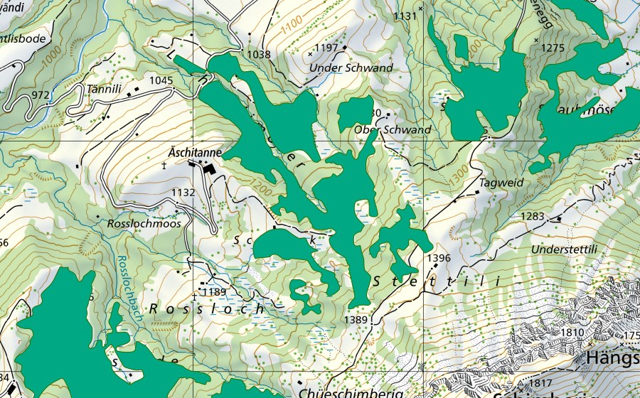 Carte nationale swisstopo avec le périmètre protégé de Luchterlimoos/Schluck (Bas-marais)
