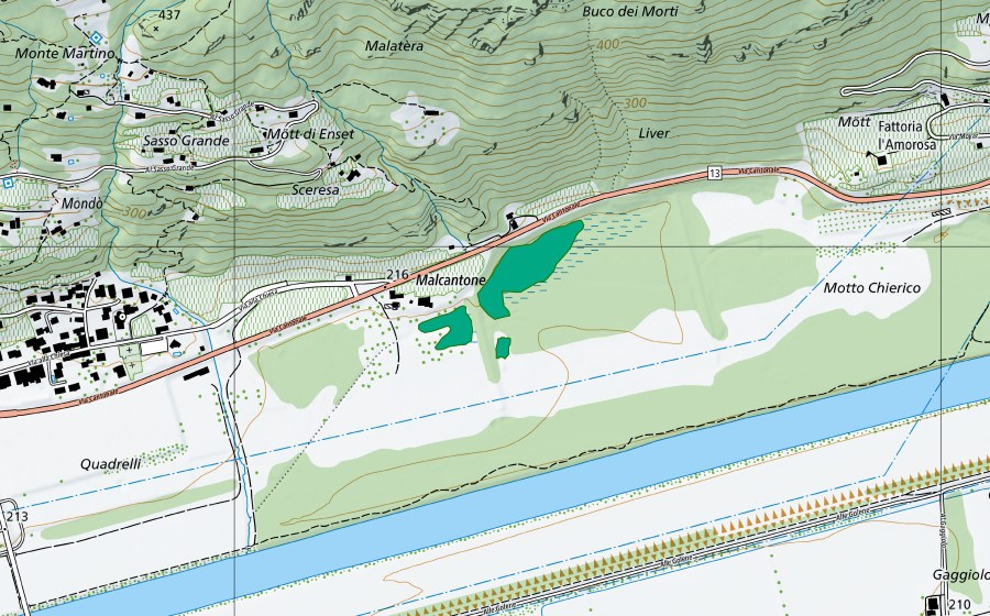 Carte nationale swisstopo avec le périmètre protégé de Malcantone (Bas-marais)