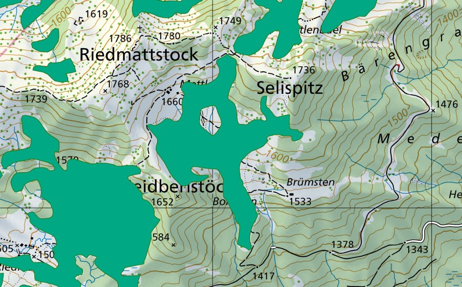 Carte nationale swisstopo avec le périmètre protégé de Mettlen (Bas-marais)