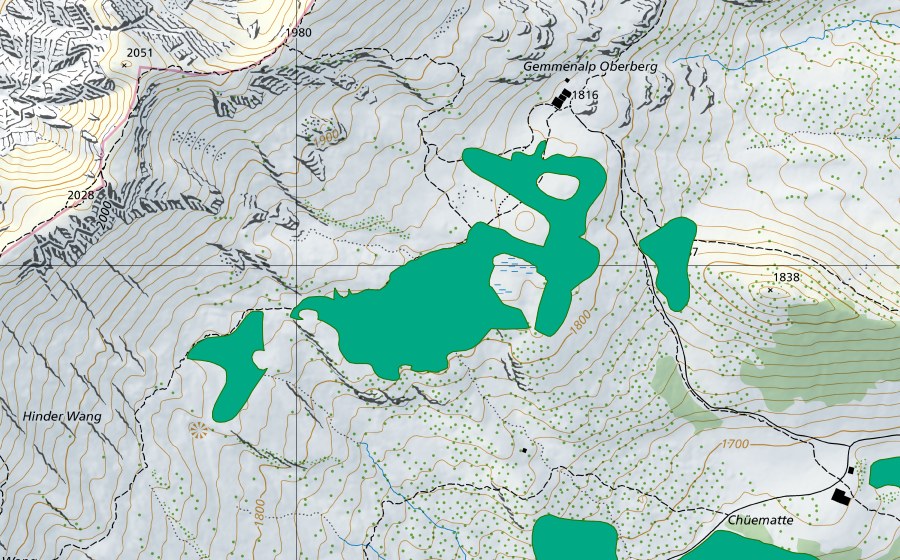 Carta nazionale swisstopo con il perimetro protetto di Moor östlich Gemmenalp (Torbiera bassa)