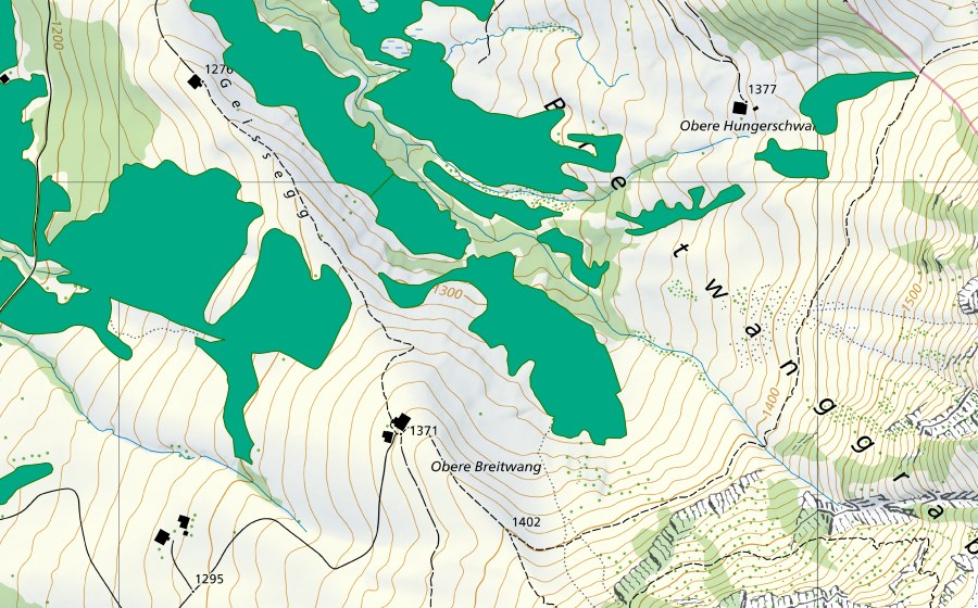 Landeskarte swisstopo mit dem Schutzperimeter von Moor östlich Ober Breitwang (Flachmoor)