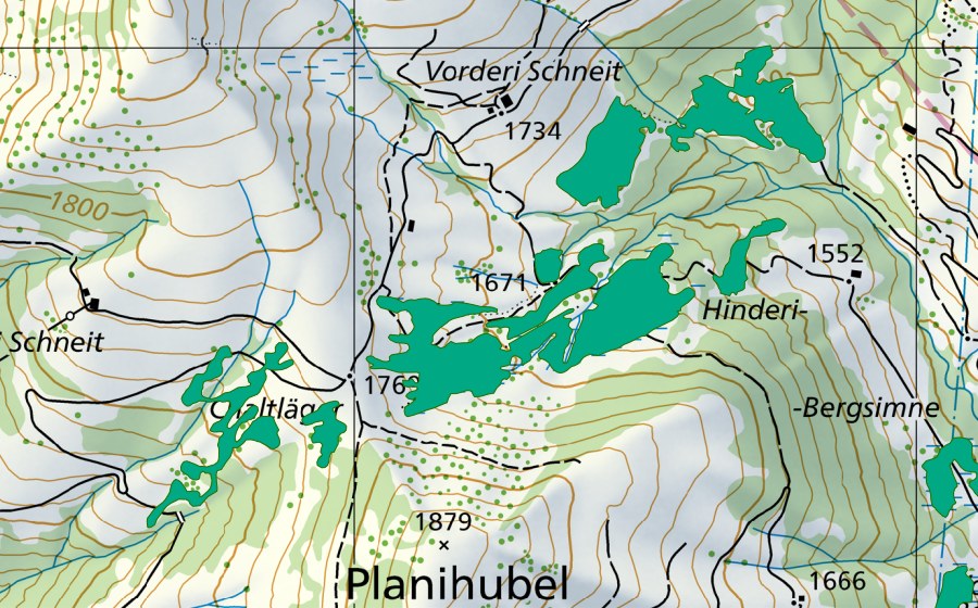Carte nationale swisstopo avec le périmètre protégé de Moor südlich Vorderi Schneit (Bas-marais)