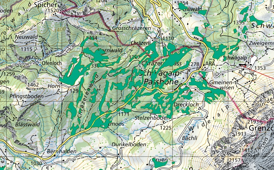 Carte nationale swisstopo avec le périmètre protégé de Moore im Trämelloch (Bas-marais)