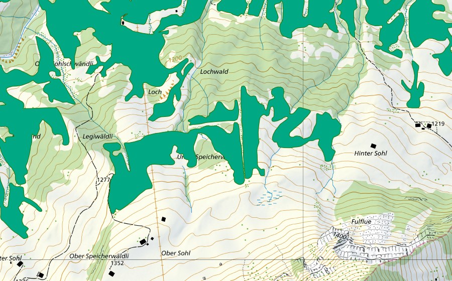 swisstopo national map showing the protected perimeter of Moore nordöstlich Ober Sol (Fen)