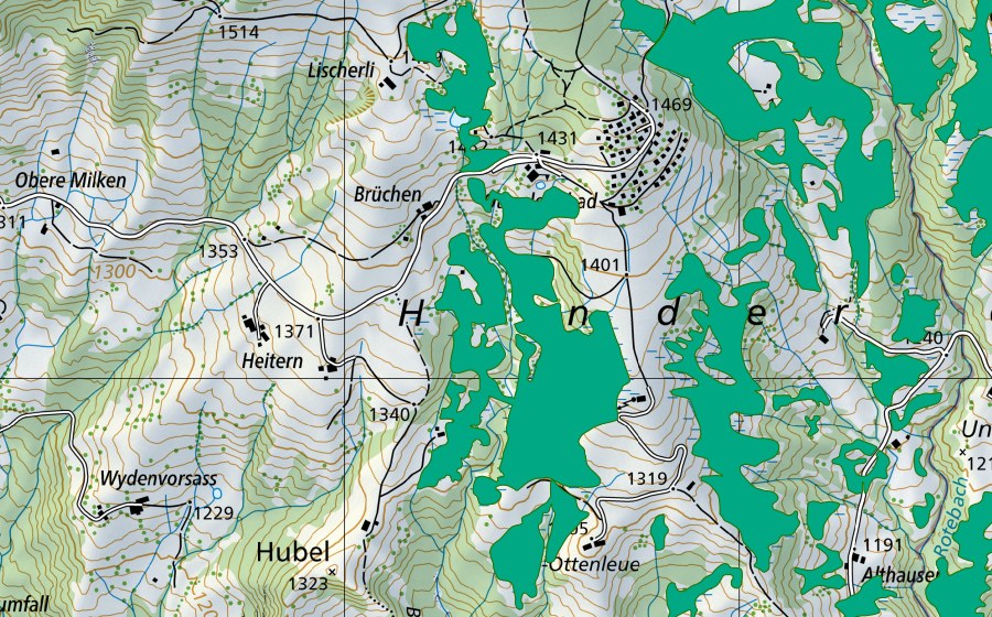 Carte nationale swisstopo avec le périmètre protégé de Moore südlich Ottenleuebad (Bas-marais)