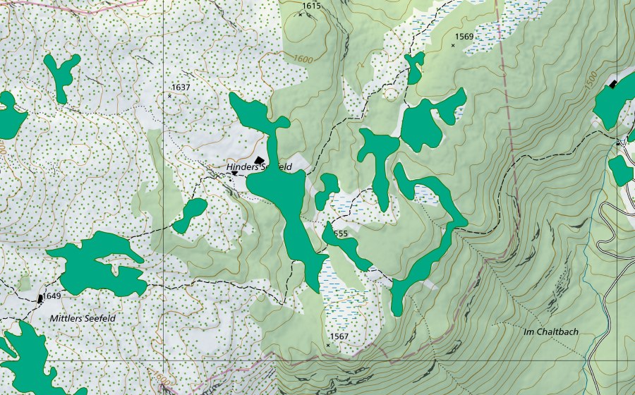 Landeskarte swisstopo mit dem Schutzperimeter von Moore südwestlich Grünenbergpass (Flachmoor)