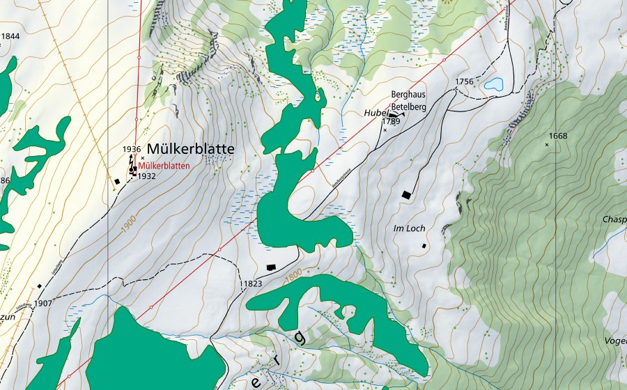 Carte nationale swisstopo avec le périmètre protégé de Moore westlich Hubel (Bas-marais)