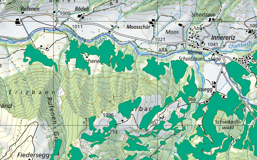 swisstopo national map showing the protected perimeter of Moos (Fen)