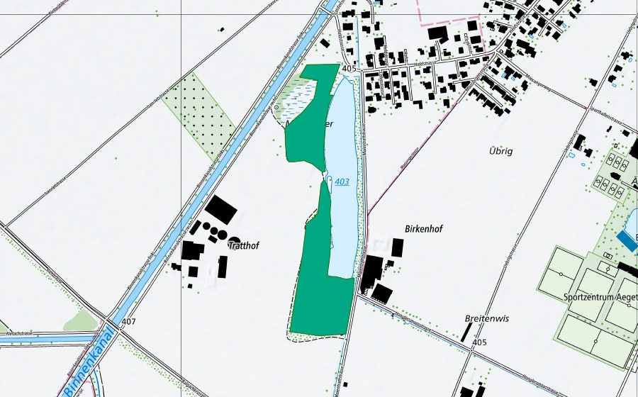 swisstopo national map showing the protected perimeter of Moosanger (Fen)