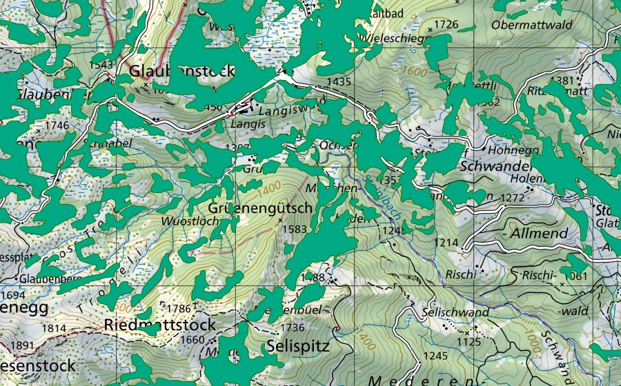 swisstopo national map showing the protected perimeter of Münchenboden/Ochsenalp (Fen)