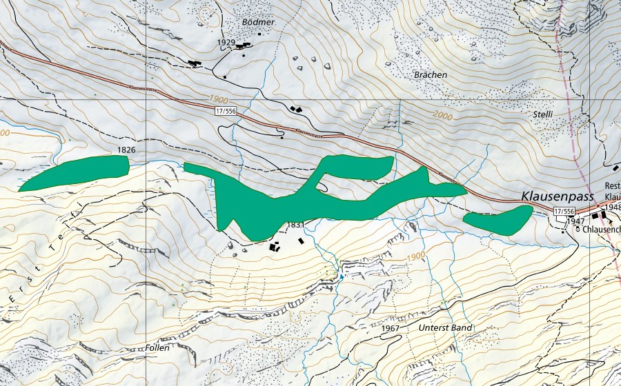 Carte nationale swisstopo avec le périmètre protégé de Niemerstafel (Bas-marais)