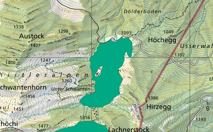 swisstopo national map showing the protected perimeter of Nöchen (Fen)