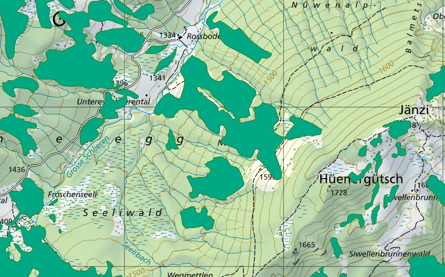 Landeskarte swisstopo mit dem Schutzperimeter von Nüwenalp (Flachmoor)