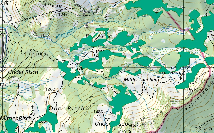 swisstopo national map showing the protected perimeter of Ober Lauenberg (Fen)