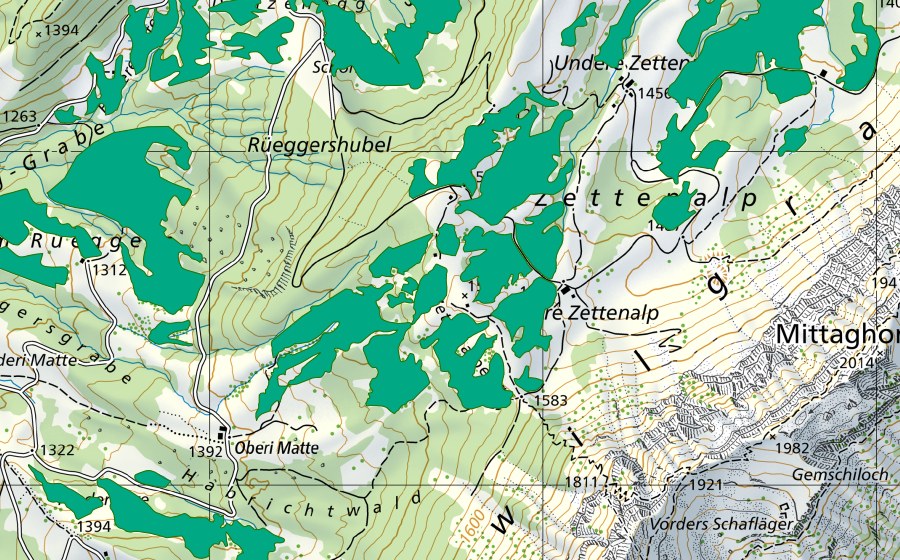 Carta nazionale swisstopo con il perimetro protetto di Obere Zettenalp (Torbiera bassa)