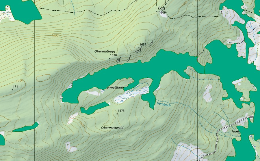 Carte nationale swisstopo avec le périmètre protégé de Obermattboden (Bas-marais)