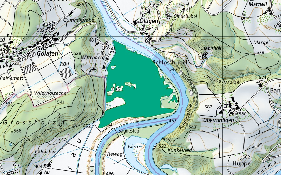 Landeskarte swisstopo mit dem Schutzperimeter von Oltigenmatt (Flachmoor)
