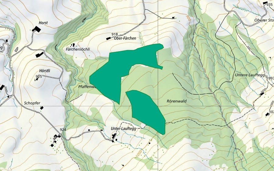 Carte nationale swisstopo avec le périmètre protégé de Östl. Haumösli (Bas-marais)