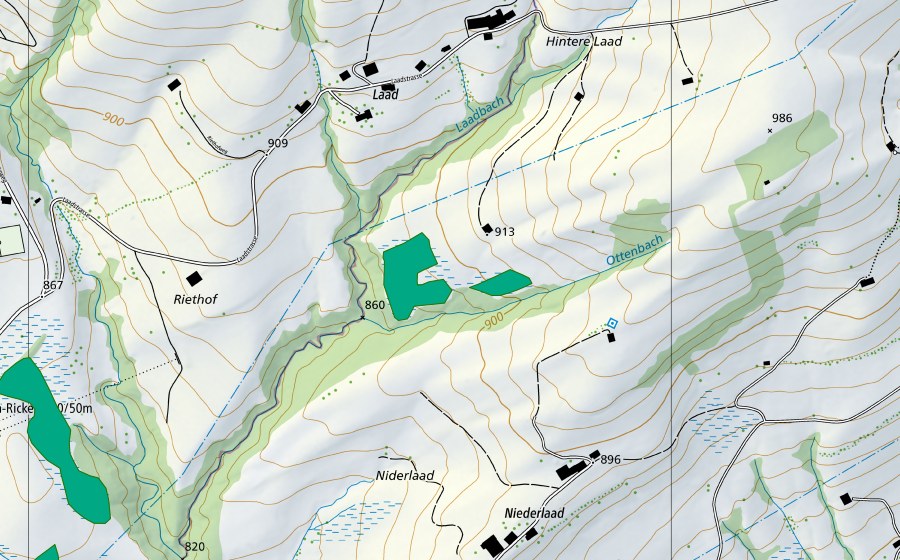 Carte nationale swisstopo avec le périmètre protégé de Ottenbach (Bas-marais)