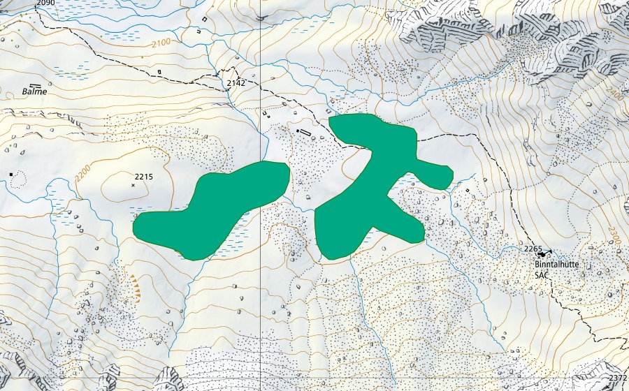 Landeskarte swisstopo mit dem Schutzperimeter von Oxefeld (Flachmoor)