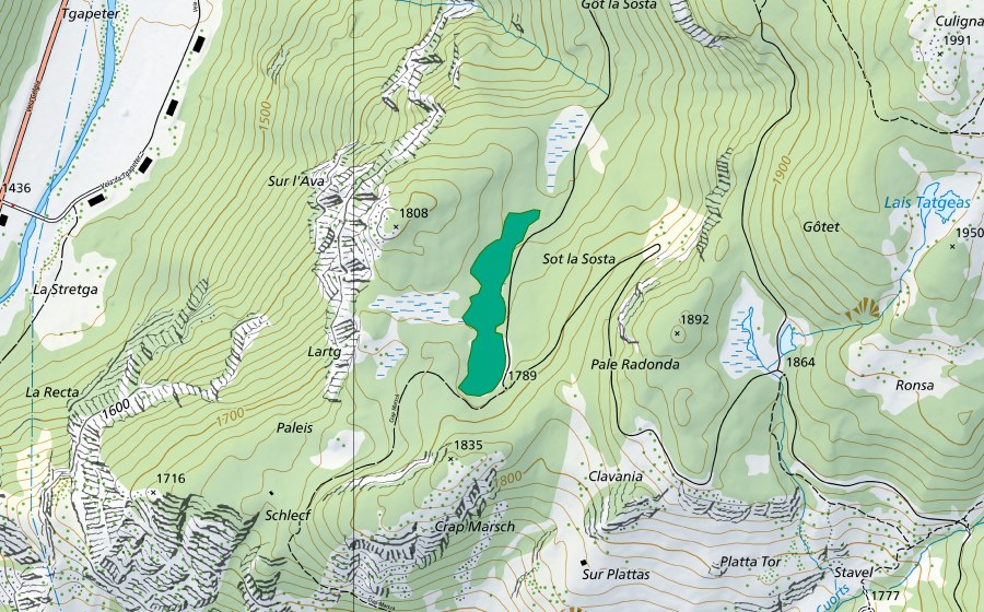 Carte nationale swisstopo avec le périmètre protégé de Paleis (Bas-marais)