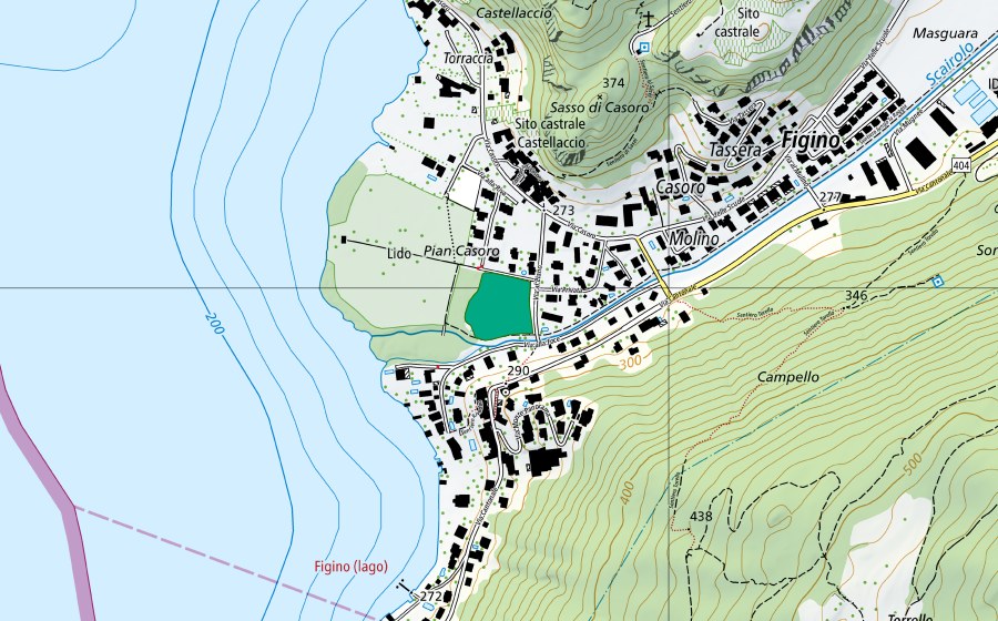 Landeskarte swisstopo mit dem Schutzperimeter von Pian Casoro (Flachmoor)