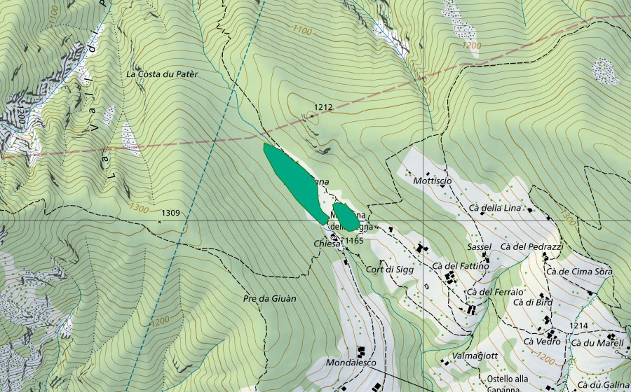 Carta nazionale swisstopo con il perimetro protetto di Pian Segna (Torbiera bassa)