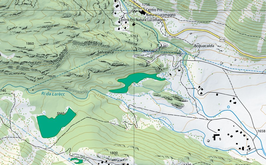 Carte nationale swisstopo avec le périmètre protégé de Pian Segno II (Bas-marais)