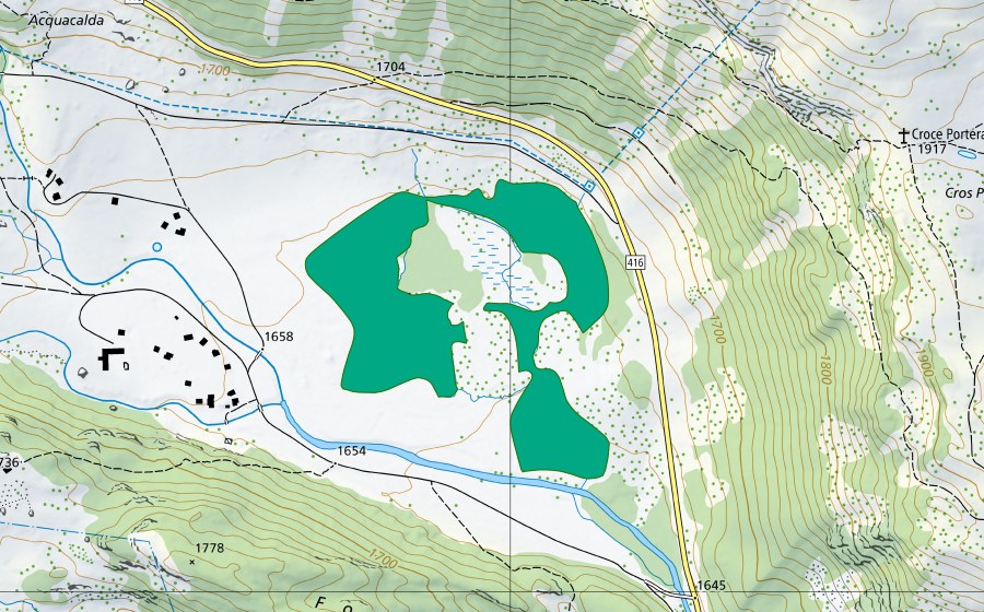 Carte nationale swisstopo avec le périmètre protégé de Pian Segno (Bas-marais)