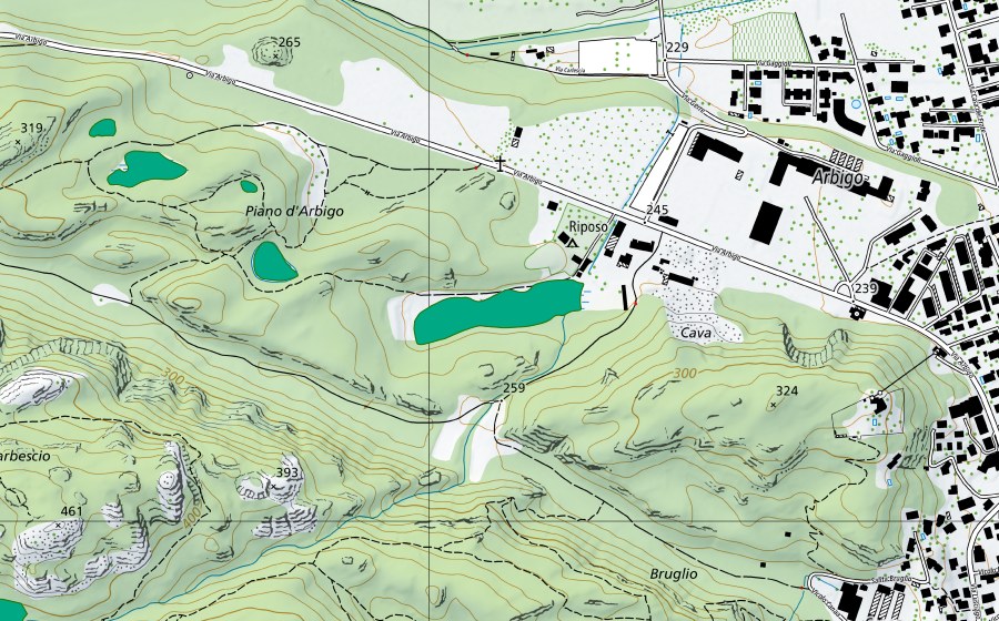 Carte nationale swisstopo avec le périmètre protégé de Piano di Arbigo 5 (Bas-marais)