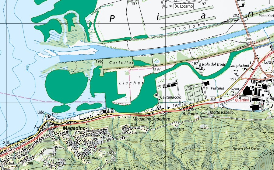 Carte nationale swisstopo avec le périmètre protégé de Piattone-Lischedo (Bas-marais)